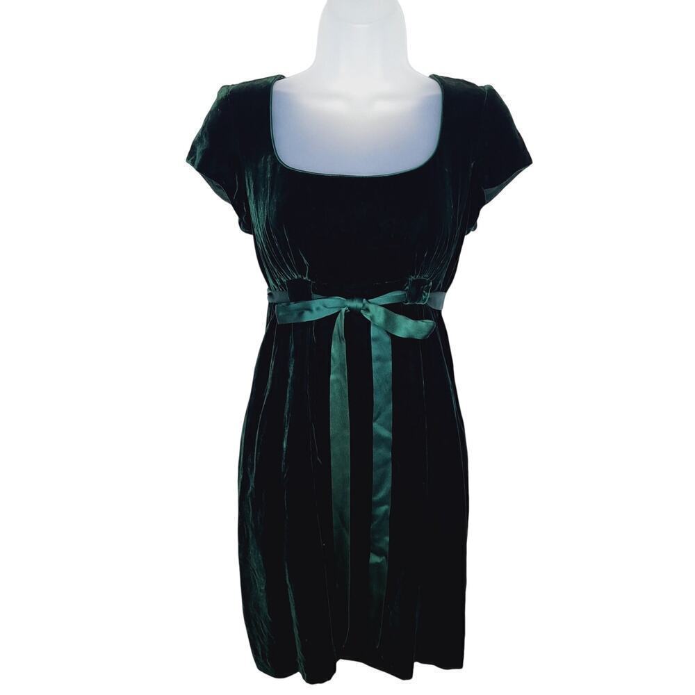 VTG 90s Nicole Miller NYC Emerald Velvet Babydoll Dress 4 Square Neck Holiday